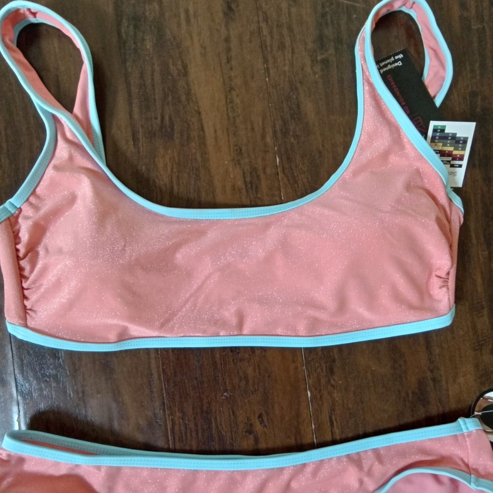 NWT No Boundaries Coral Metalic Sparkle Swim Top & Bottom Both Size XL - Picture 4 of 6